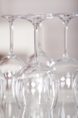 Upturned wine glasses on the table