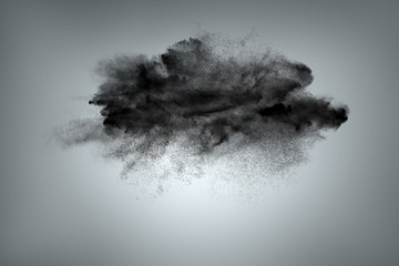Abstract design of black powder cloud against gray background