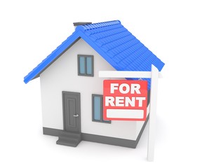 Miniature model of house real estate for sale on white background. Agency sale. 3D rendering.