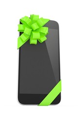 Black phone with green bow. 3D rendering.