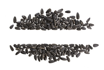Frame of black sunflower seeds isolated on white
