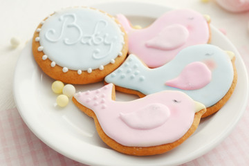 Delicious baby shower cookies, closeup