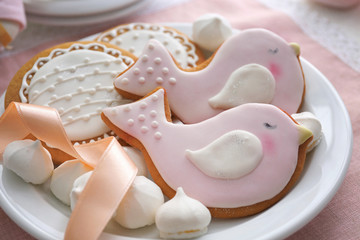 Delicious baby shower cookies, closeup