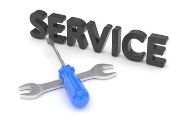 screwdriver and wrench tools on white background. service concept. 3D Rendering.