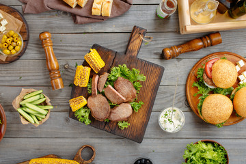 Steak grilled with different food