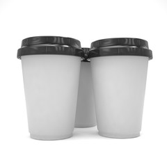 Three paper coffee cups. 3d rendering.