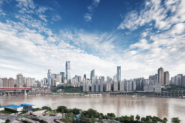 cityscape and skyline downtown near bridge of chongqing in cloud