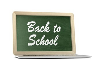 Laptop with chalkboard, back to school, online education concept. 3d rendering.