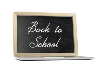Fototapeta premium Laptop with chalkboard, back to school, education concept. 3d rendering.