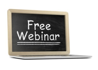  Laptop with chalkboard, free webinar, online education concept. 3d rendering.