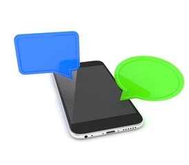 smartphone with bubbles isolated on white background. 3d rendering.