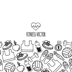 Fitness horizontall banner white and black vector.