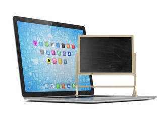 Laptop with chalkboard, online education concept. 3d rendering.
