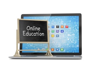  Laptop with chalkboard, online education concept. 3d rendering.