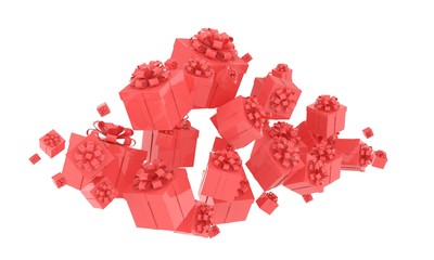 flying gift boxes on white. 3d rendering.