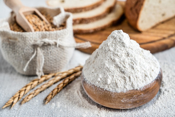 wheat and flour on the table