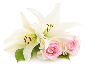 White lilies and roses.