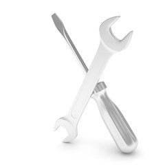 3D Illustration Wrench and screwdriver, service concept