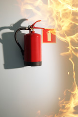 Fototapeta premium fire in the building and a fire extinguisher