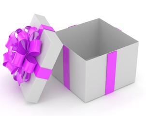 open gift box with bows isolated on white. 3d rendering.