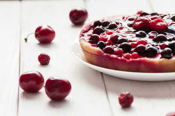 summer yogurt dessert with berries, close-up