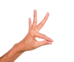 A hand sign 2 fingers round meaning ok, deer, jeeb (Thai pose) etc. with white backgroud