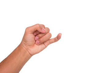A hand sign of little finger reach side-ward meaning reconcile, etc. with white background