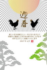 2017年酉年の干支のニワトリのイラスト年賀状テンプレート