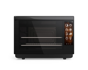 Obraz premium Front view of electric oven with touch screen. 3D rendering image with clipping path.