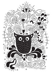 Halloween owl, hand lettering, banner and ornaments. Tonight is