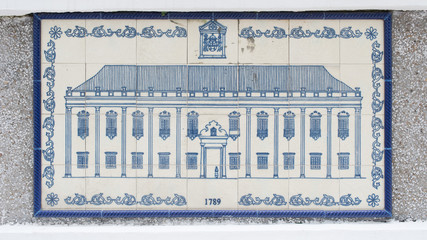 Art drawing on ceramic wall inside of Civic and Municipal Affairs Bureau (IACM) - Leal Senado in 1789 A.D.