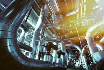 Fototapeta premium Industrial zone, Steel pipelines and equipment