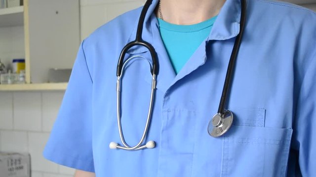 Doctor puts a stethoscope