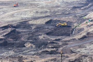 yellow backhoe work in coalmine