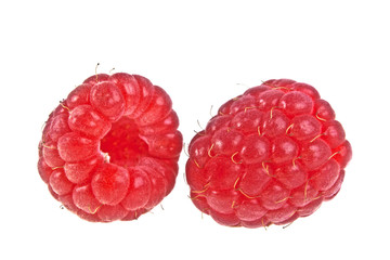 Ripe raspberries isolated on white background