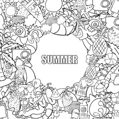 Summer beach hand drawn vector symbols and objects, drawing by h