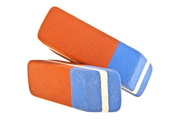 Two erasers isolated on white background