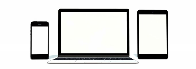 Fototapeta premium realistic Monitor laptop tablet and phone set - isolated on white