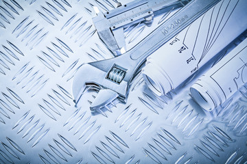 Construction drawings trammel caliper adjustable spanner on groo