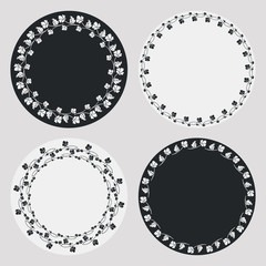 Set of silhouette round frames with floral elements. Design element for  logo, banners, labels, prints, posters, web, presentation, invitations, weddings, greeting cards, albums. Vector clip art.