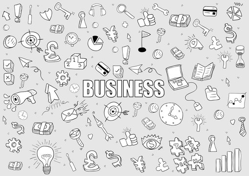 Business doodles objects background, drawing by hand vector © photoraidz