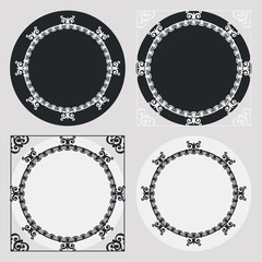 Set of silhouette round frames with floral elements. Design element for  logo, banners, labels, prints, posters, web, presentation, invitations, weddings, greeting cards, albums. Vector clip art.