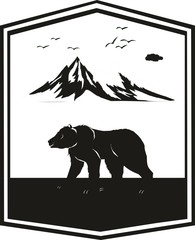 Bear walking vector illustration monohrome. Logo design