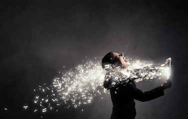 Obraz premium Woman with tablet pc . Mixed media