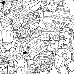 Happy birthday doodles background, drawing by hand vector