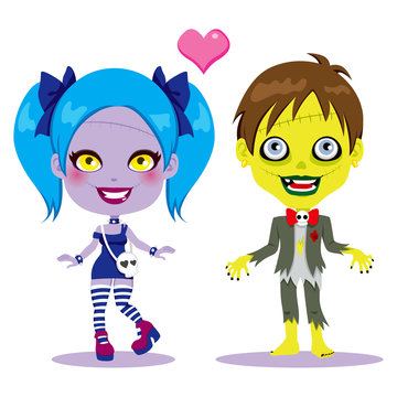 Cute zombie couple in love together ready to celebrate Halloween party