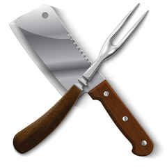 stylish vintage meat carving fork and cleaver