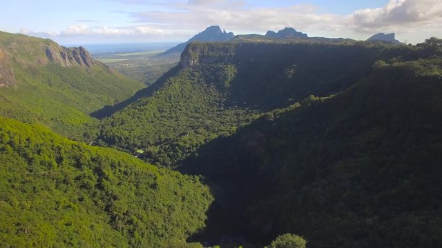 4K UHD Top down aerial video of Tamarin Falls Waterfall (Seven Cascades) - Mauritius, Curepipe, near Black River Gorge National Park