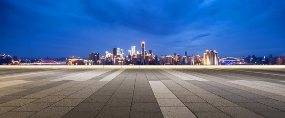 empty floot with cityscape and skyline of chongqing at twilight