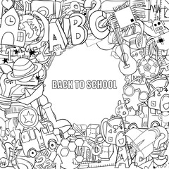Back to school objects background, drawing by hand vector